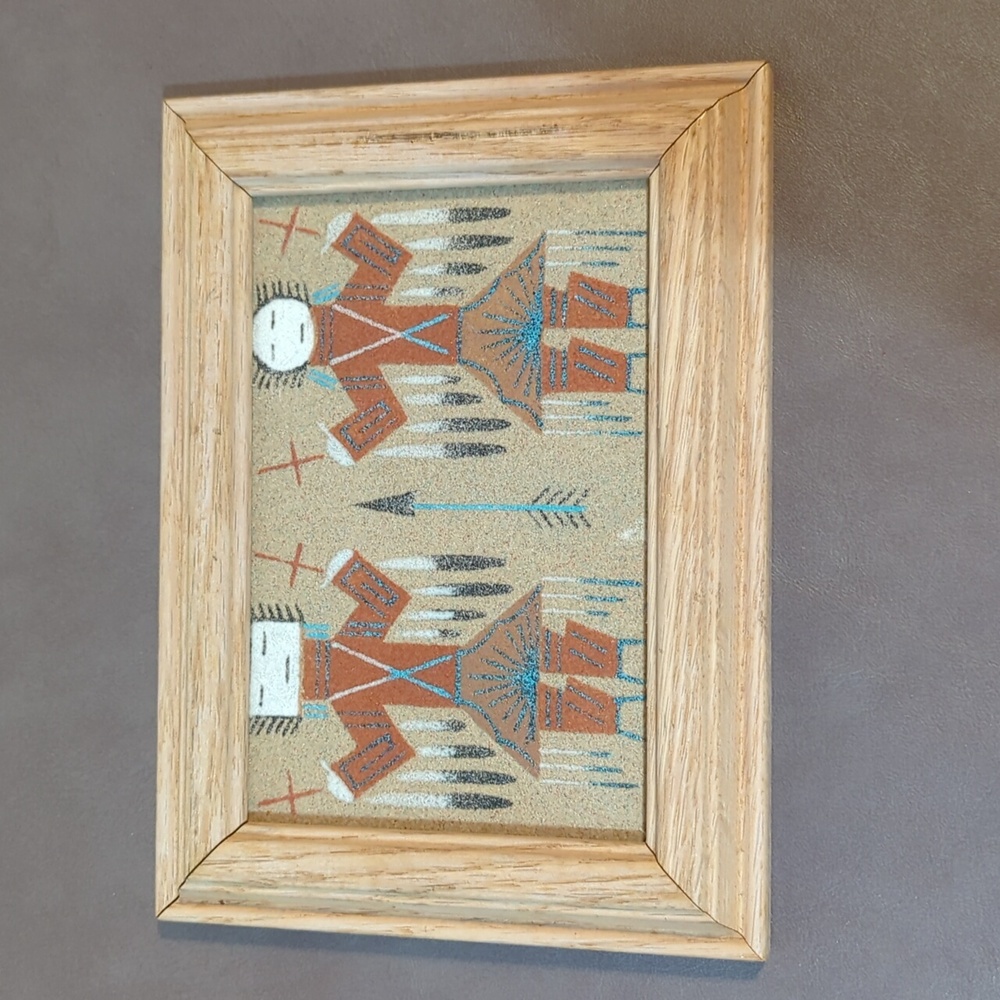 Native American Yei spirit deities sand painting art in frame 4”x 6” male female
